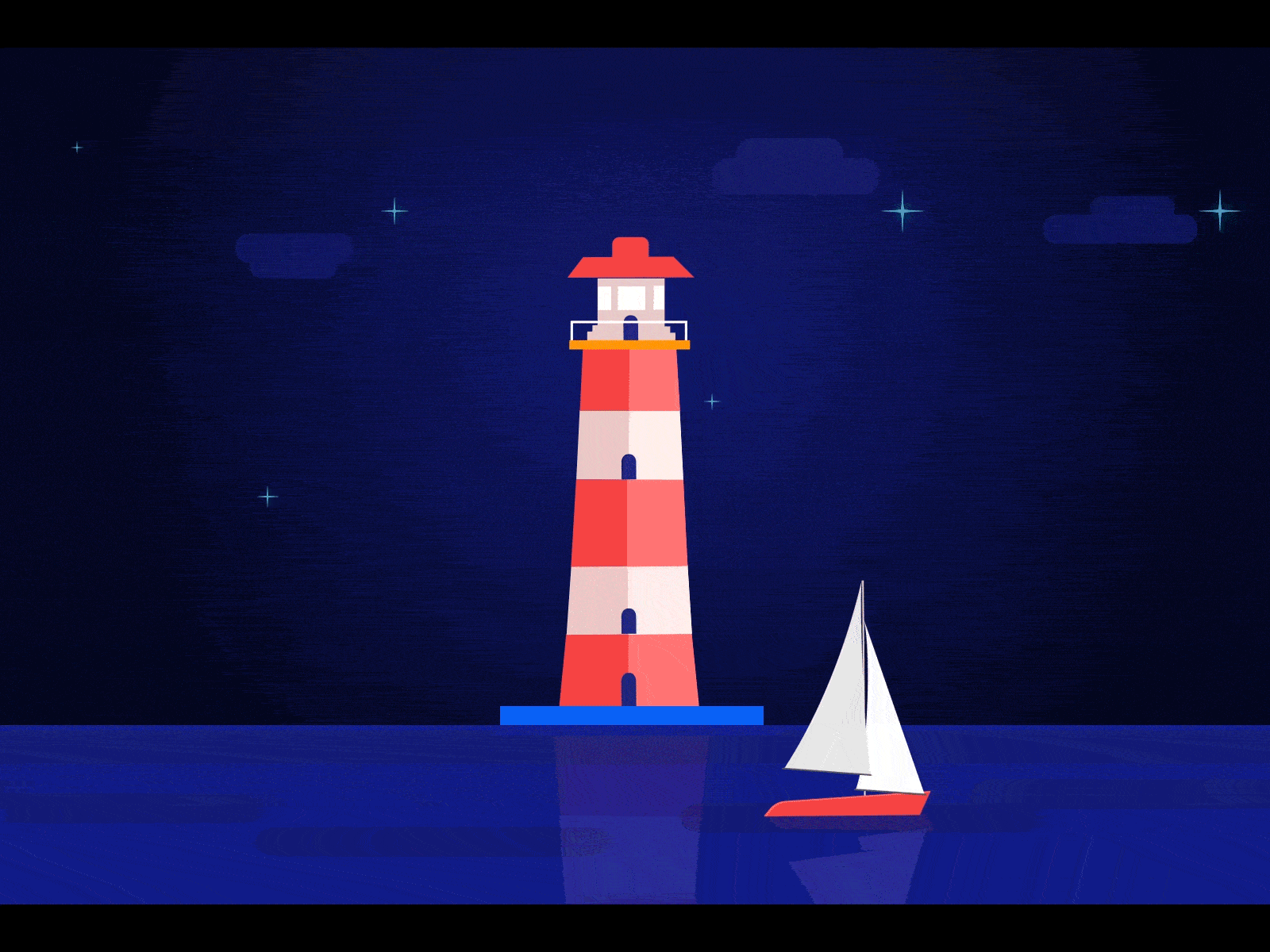 Light House animation boat light lighthouse lightning lighttower minimal night sea sky ui