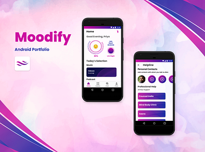 Moodify | Android App Portfolio abstract background adobe xd android app design balance deep emotions google pixel quite black gradient screens introspective color logo material design peace personalized red violet spiritual torea bay color ui
