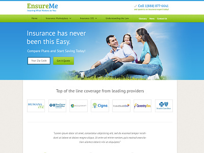 Insurance Homepage blue grass green homepage insurance landing page layout web website