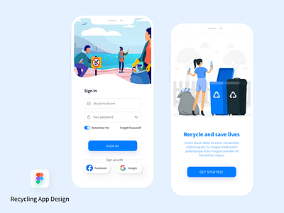 Recycling App Design app clean design figma ios on boarding recycling screens sign in template ui ux