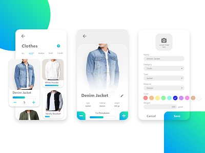 Application to record clothing usage clothes gradient mobile app ui ux