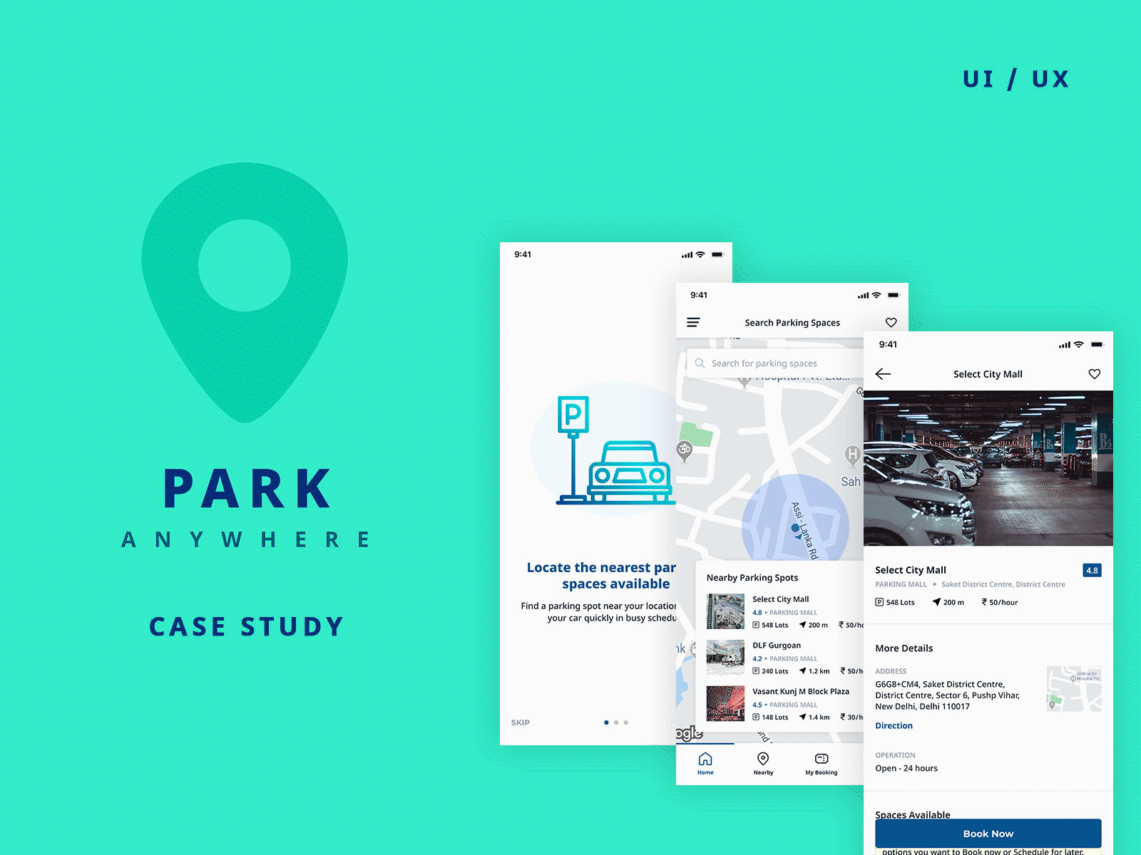 Park Anywhere app car parking mobile app parking parking spot ui ux case study
