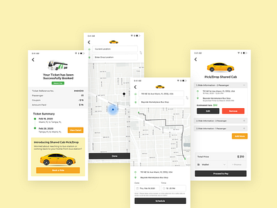 Shared Cab Ride | Design Test Assignment adobe app booking branding cab casestudy taxi taxi booking app travel ui ux