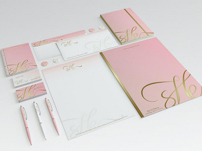 sHe Artist business card envelope gold letterhead makeup pink stationery stylish
