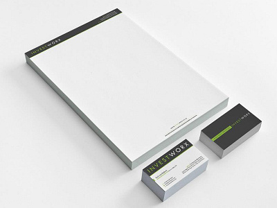 Invest Worx business card corporative green grey letterhead professional