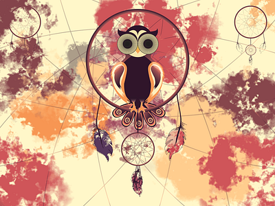 Owl & dreamcacher art colors design dreamcatcher flat illustration illustrator owl vector