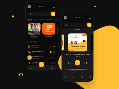 Podcast app app app design dark ui ui uiux