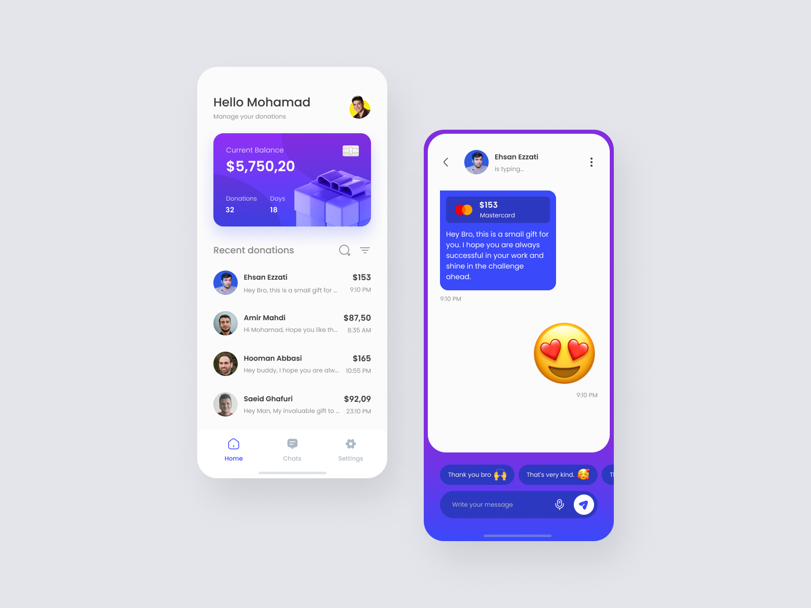 Donate app by Mohamad Azizi for Duxica on Dribbble