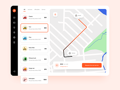 Online taxi web app app design branding car emoji gradient map menu minimal map selected service sidebar startup tapsi taxi tracking uber ui design uiux ux web design