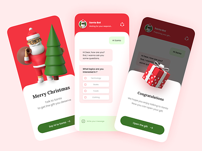 Santa Bot 3d app app design bot bottom sheet chat bot christmas design gift holiday illustration minimal modal onboarding santa ui uidesign uiux ux webdesign