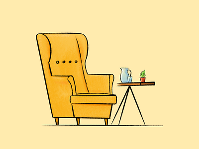 Yellow Armchair armchair drawing ikea illustration ipad plant procreate sketch strandmon table yellow