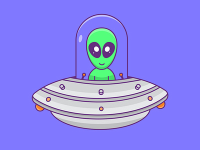 Cute alien flying with spaceship cartoon