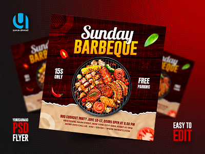 BBQ Flyer & Instagram post template banner barbecue bbq flyer food banner food flyer graphic design instagram post menu psd flyer
