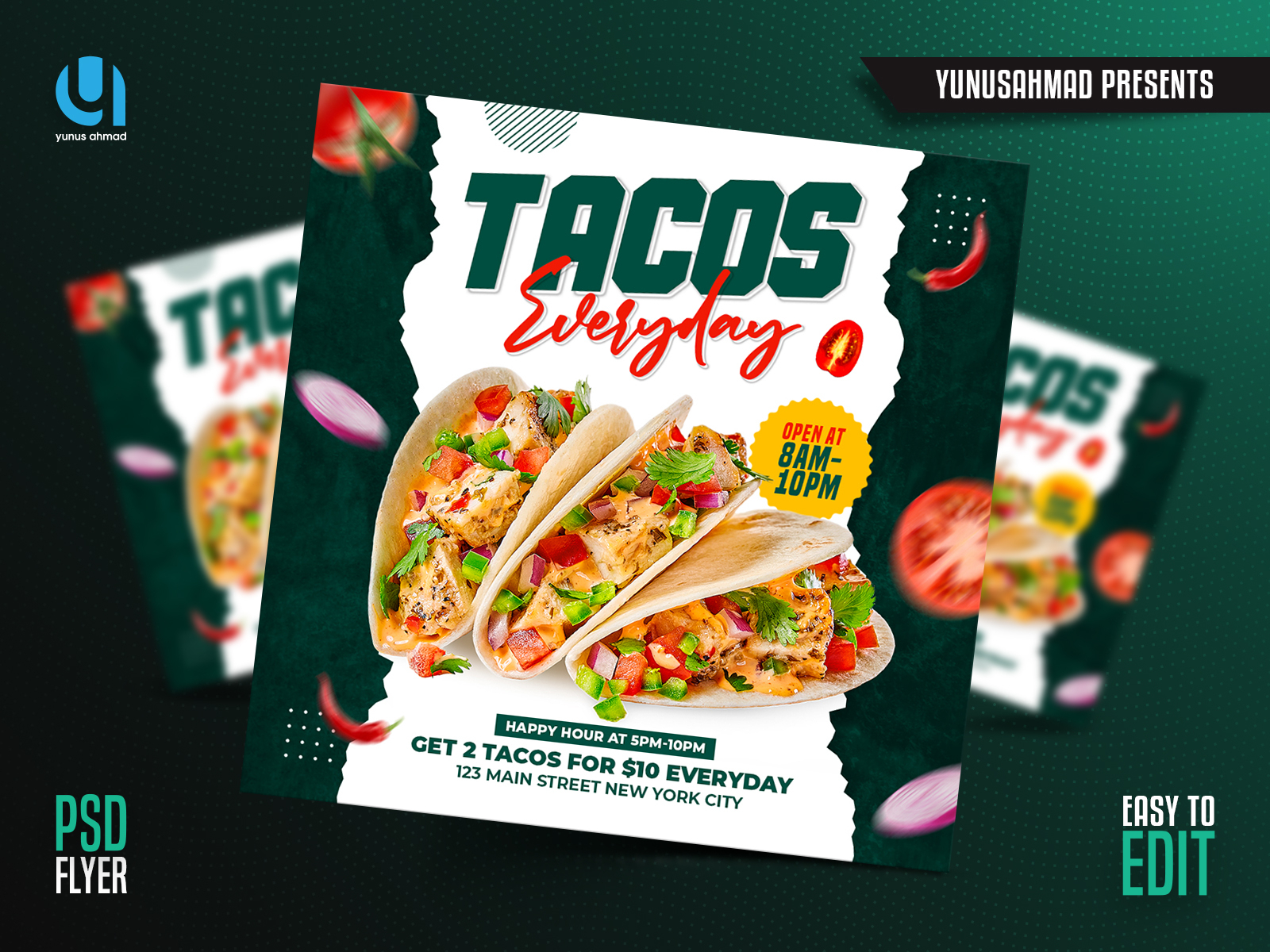 Tacos Flyer And Instagram Post Template by Yunus Ahmad on Dribbble