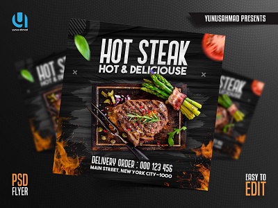 BBQ Flyer And Social Media Post Template promotional restaurant