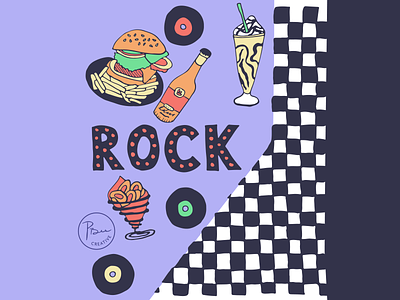 Retro Diner Icons/Illustration- Full Color burger design diner food fries icon icons illustration milkshake onion rings records restaurant retro rock sticker vector