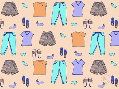 Summer Clothing Pattern clothes clothing design dots icons illustration jeans pattern sandals shirt shoes shorts sketch sneakers socks spring stripes summer tennies vector