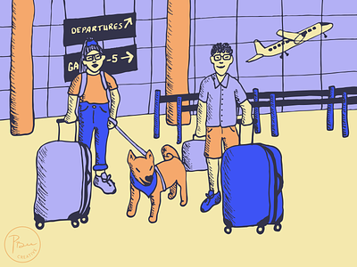 Summer Vacation Travel airplane airport colorful colourful design digital art dog family illustration luggage puppy sketch sketches summer travel vacation vector