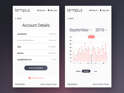 Tempus Tracker app clean time tracking ui web