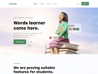 E- learning landing page branding design education elearning graphic design illustration landingpage onlineclass student ui ux