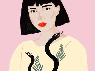Snakes in my mind design illustration procreate selfie woman