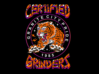 Certified Grinders apparel artwork badge clothing design illustration logo streetwear tiger tshirtdesign vector