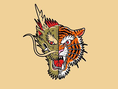 Dragon Tiger Tattoo apparel branding clothing design dragon graphic illustration logo streetwear tattoo tiger ui vector