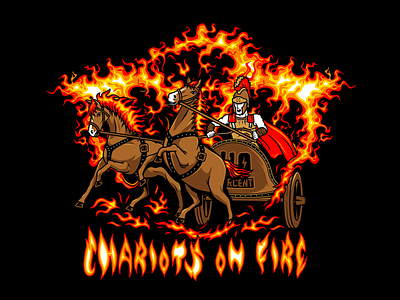 Chariots on fire apparel branding cartoon chariot clothing design fire graphic horse illustration logo roman streetwear ui vector