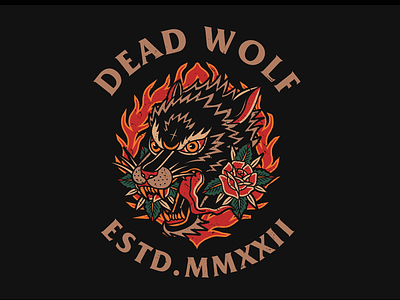 Dead Wolf apparel artwork branding clothing design graphic illustration logo rose streetwear tattoo ui vector wolf