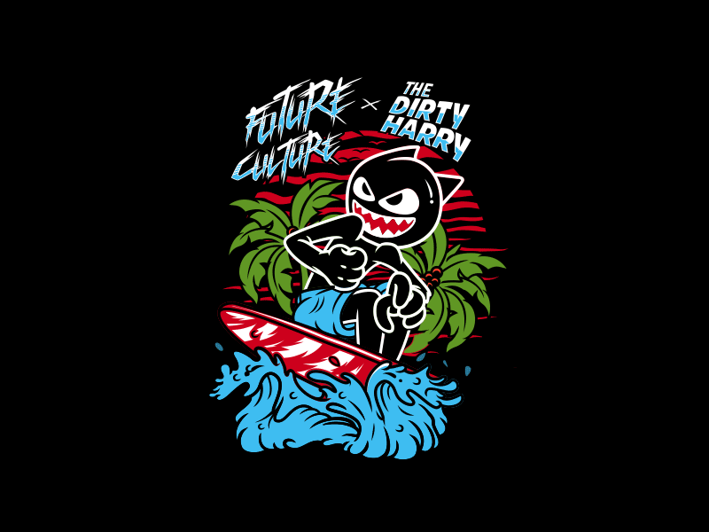 Future X The Dirty Harry apparel beach branding cartoon character clothing design graphic identity illustration surf vector