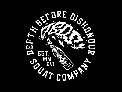 Depth Before DIshonour apparel artwork badge bottle clothing design graphic linework logo skull streetwear vector