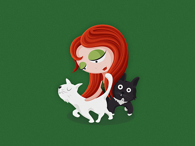 Mary With Cats black cats girl green illustration illustrator mary red white