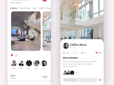 Interior designer hiring app ui