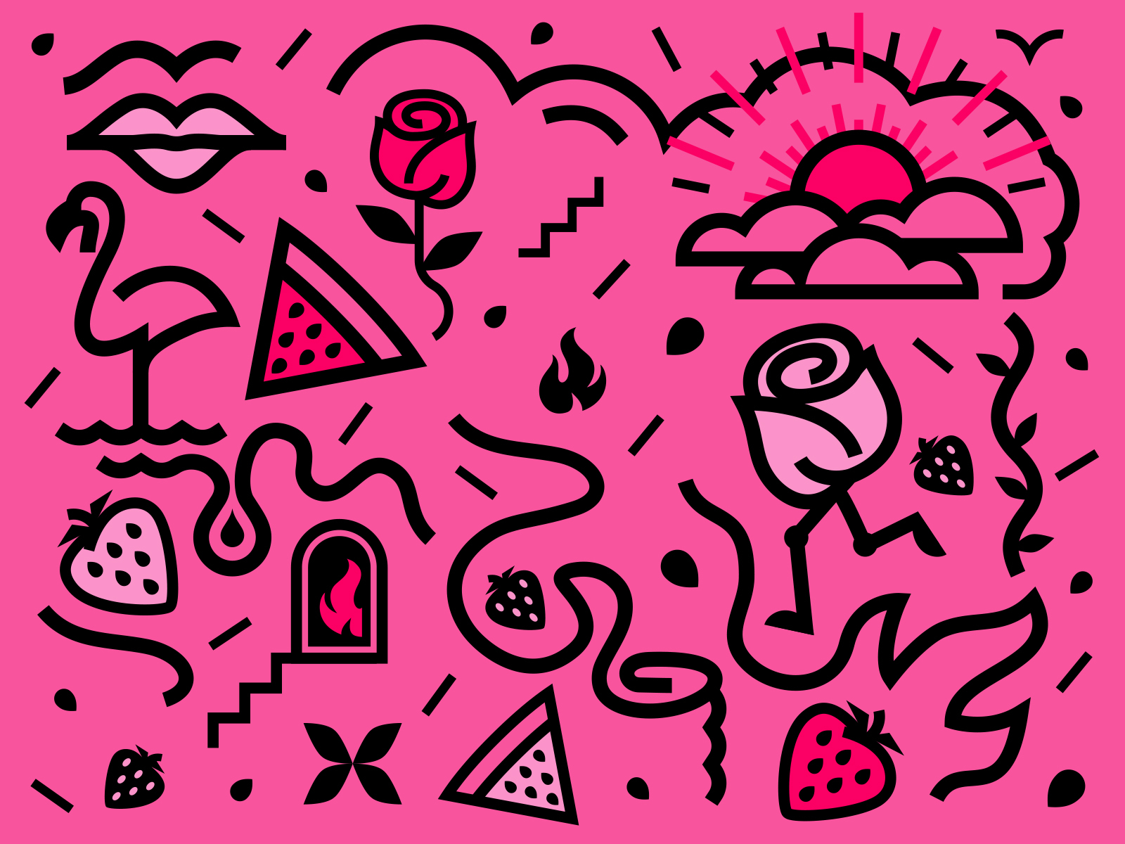 Hot Pink design flamingo icons illustration monoweight pattern pink rose vector