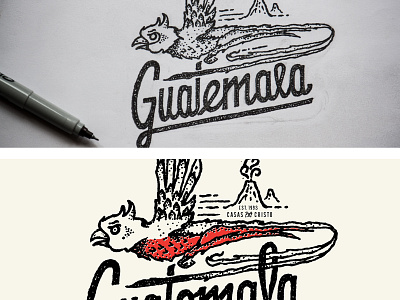 Blast from the Past apparel design bird design drawing guatemala hand lettering illustration ink lettering quetzal sketch texture type typography volcano