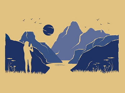 Girl taking photo of mountains adobeillustrator girl illustration mountains photo vector vector art