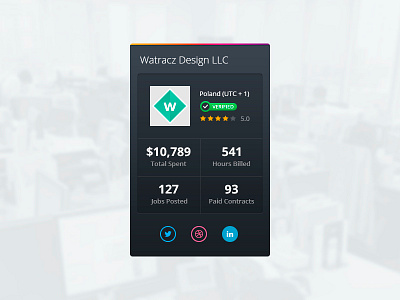 Client Info Widget black check client dark linkedin social icons star table twitter verified widget