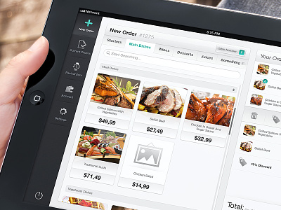 Sircles iOS App — Menu Screen app food grid ipad kitchen menu order price receipt sale sidebar tabs