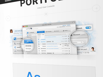 New Portfolio - Line2 User Console Project Page animation blue bubble chart chat window clear conversation dashboard green button line2 login window minimal portfolio showcase swiss website white