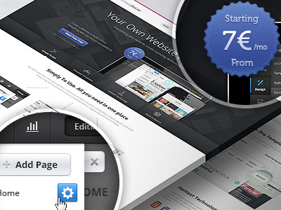 Simply Go Live — Home Page 3d add admin admin panel arrow badge black blue browser close dark glass glossy home page interface landing page lupe mockup modern new pattern settings slider statistics stats ui zoom