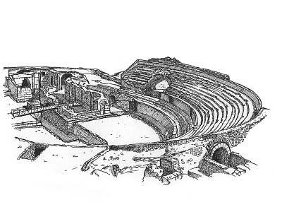 Roman Anfitheatre of Tarragona architecture artwork drawing hand drawn illustration inkpen ruin ruins sketching