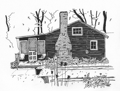 Countryside house in US architecture artwork design drawing hand drawn handdrawn illustration inkpen picture sketch