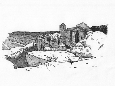 Siurana village architecture design drawing gift hand drawn handdrawn illustration inkpen sketch sketching