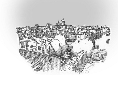 Panorama Tarragona architecture artwork drawing hand drawn handdrawing handdrawn illustration inkpen sketch urban