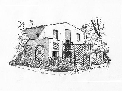 Typical Catalan farmhouse architecture artwork drawing handdrawing illustration inkpen sketch