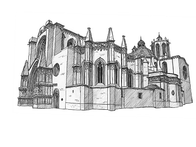 Tarragona's Cathedral architecture artwork drawing illustration inkpen sketch