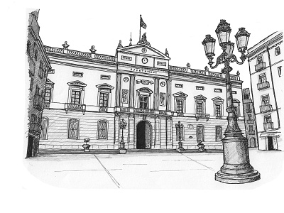 Tarragona's City Hall architecture artwork drawing illustration inkpen sketch