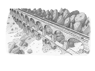 Roman Aqueduct architecture artwork drawing illustration inkpen sketch