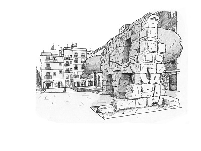 Roman ruins architecture artwork drawing illustration inkpen sketch