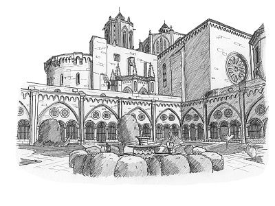 Cathedral of Tarragona architecture artwork drawing illustration inkpen sketch